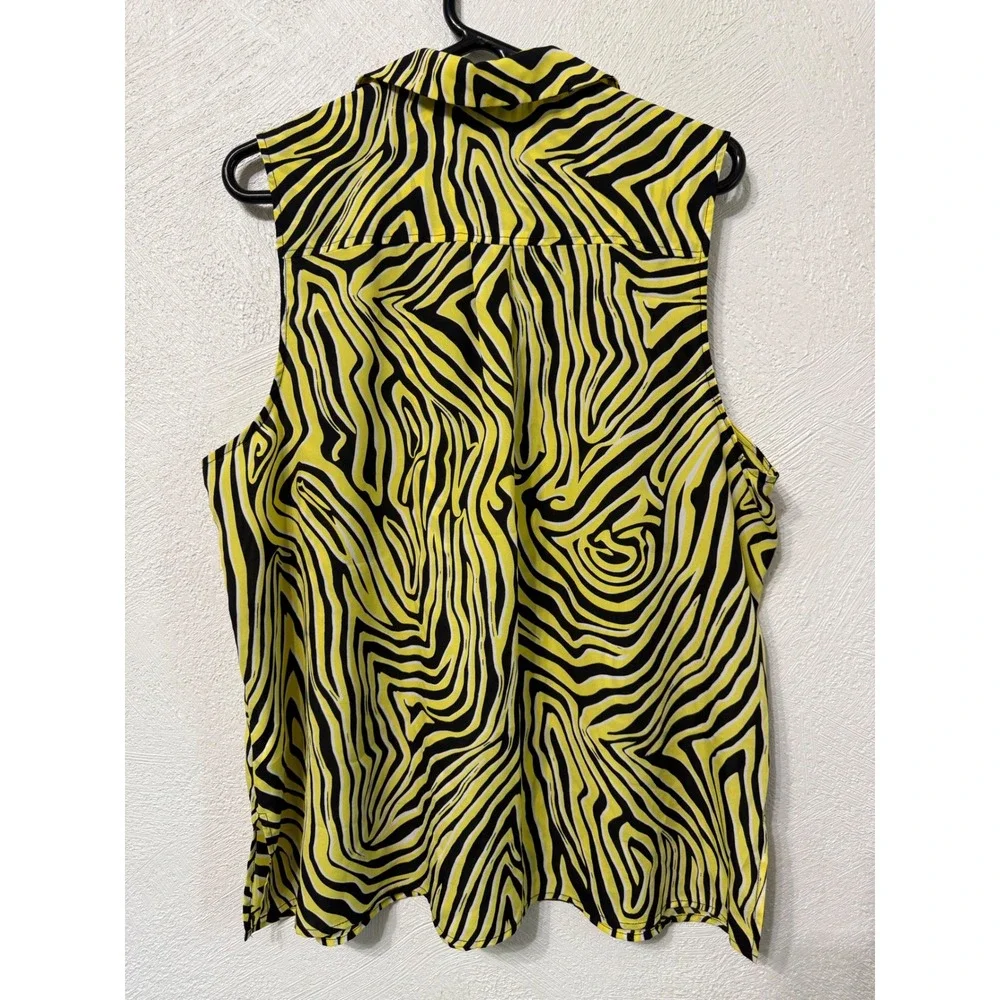 Michael Kors Zebra Print Quarter Zip Sleeveless Blouse Yellow Black XXL Colors